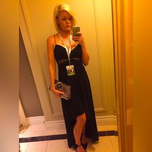 BCBG Asymmetrical Black and Lace Evening Gown